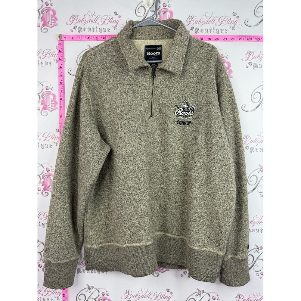 Roots sweater grey cream collared Canada Quarter-Zip Sweater
